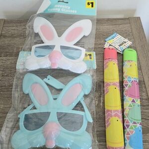2 Kids Bunny Funglasses Sunglasses Easter & 2 Peeps Easter Bubble Wands
